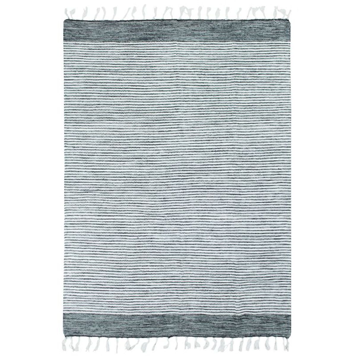 Tapis salon artisanal en coton gris blanc, THE DECO FACTORY