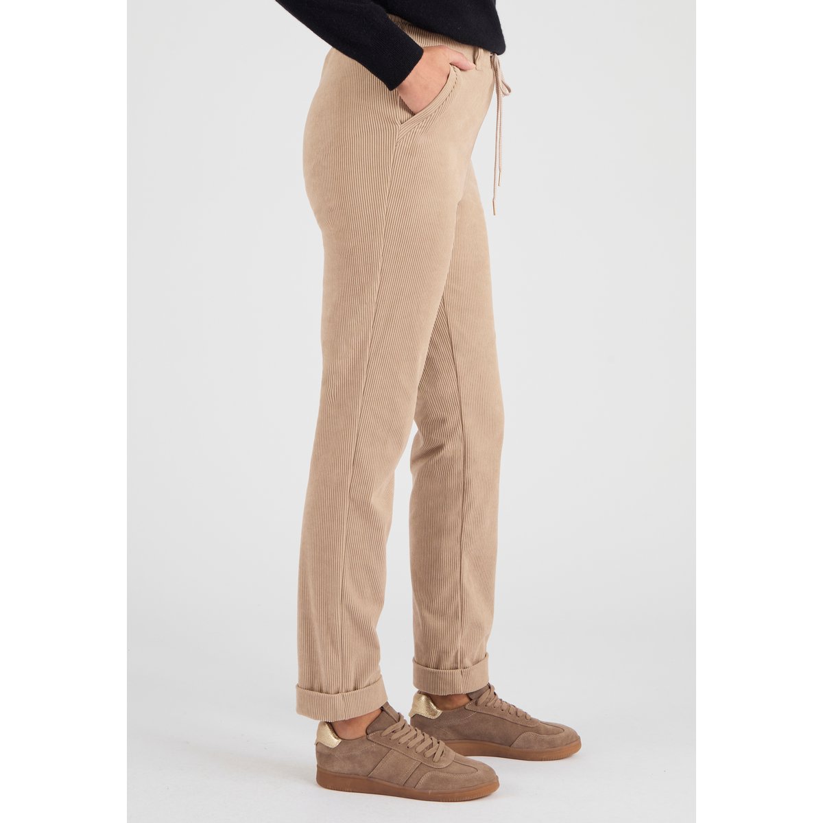 Pantalon velours milleraies enfilable marron taupe, DAMART