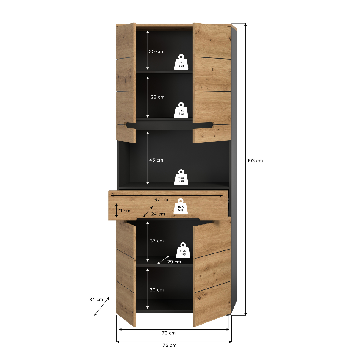 Double colonne de salle de bain 4 portes ENO bois clair, CALICOSY