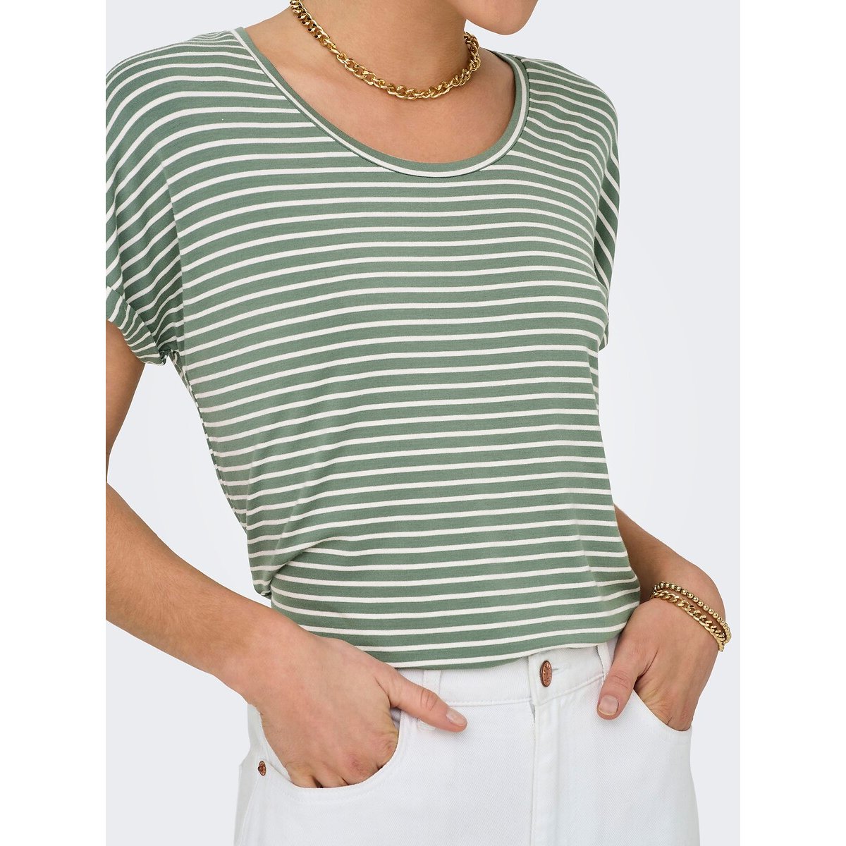 Crew Neck T-Shirt with Short Sleeves green, JDY