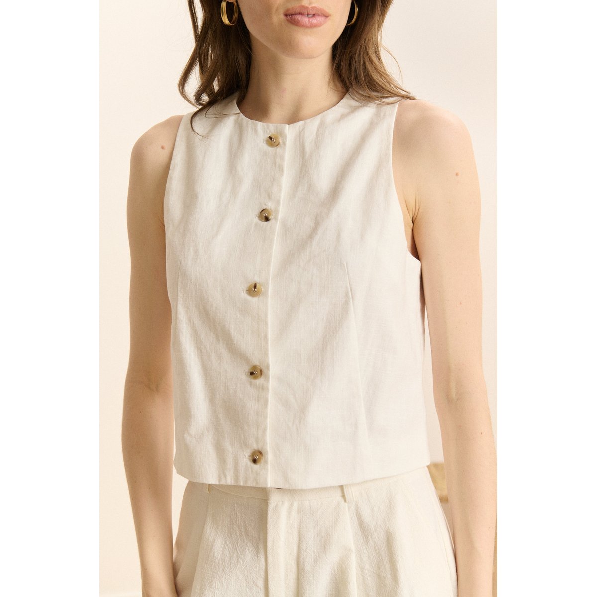 Gilet court sans manches CLOUD blanc, GARANCE PARIS