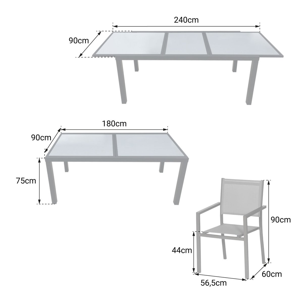 Salon de jardin, extensible, 8 pl, FIRENZE gris, HAPPY GARDEN