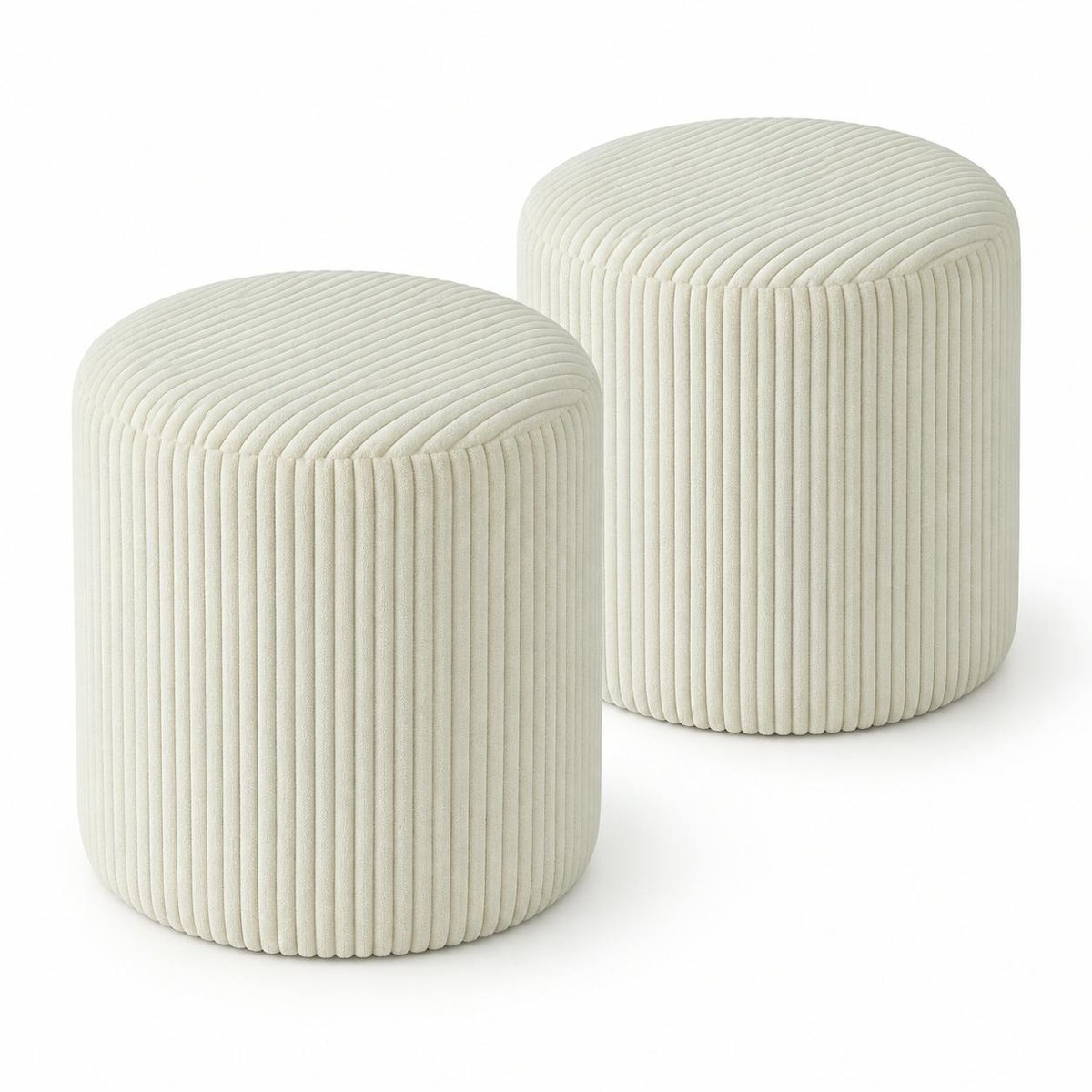 Pouf rond velours côtelé blanc (lot de 2) MALMOE blanc, PIER IMPORT