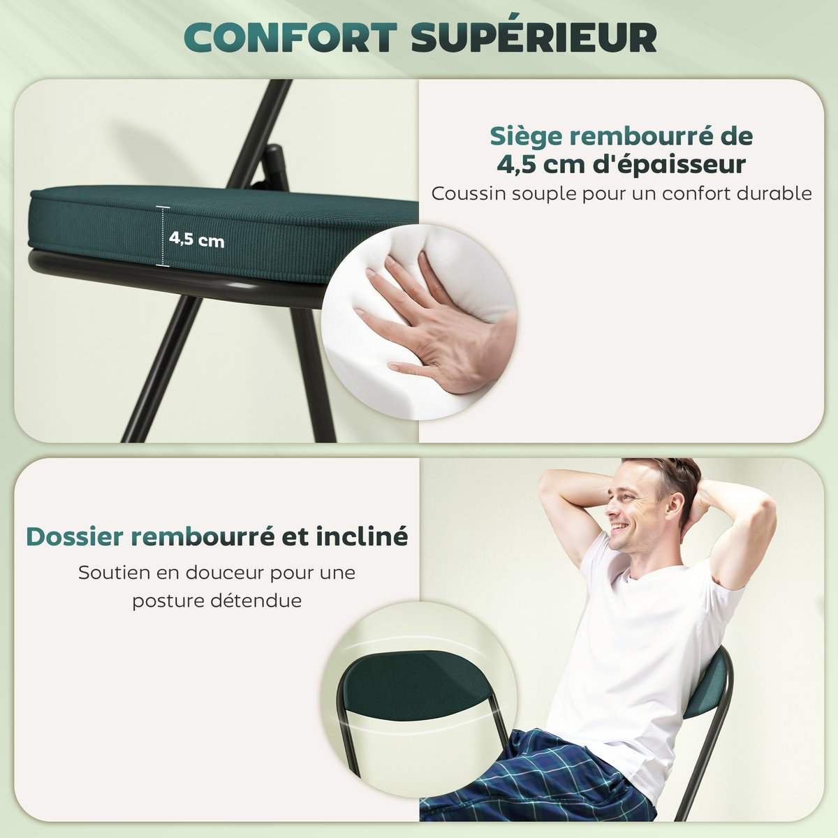 Chaise pliante Velours côtelé (100 % bleu, HOMCOM