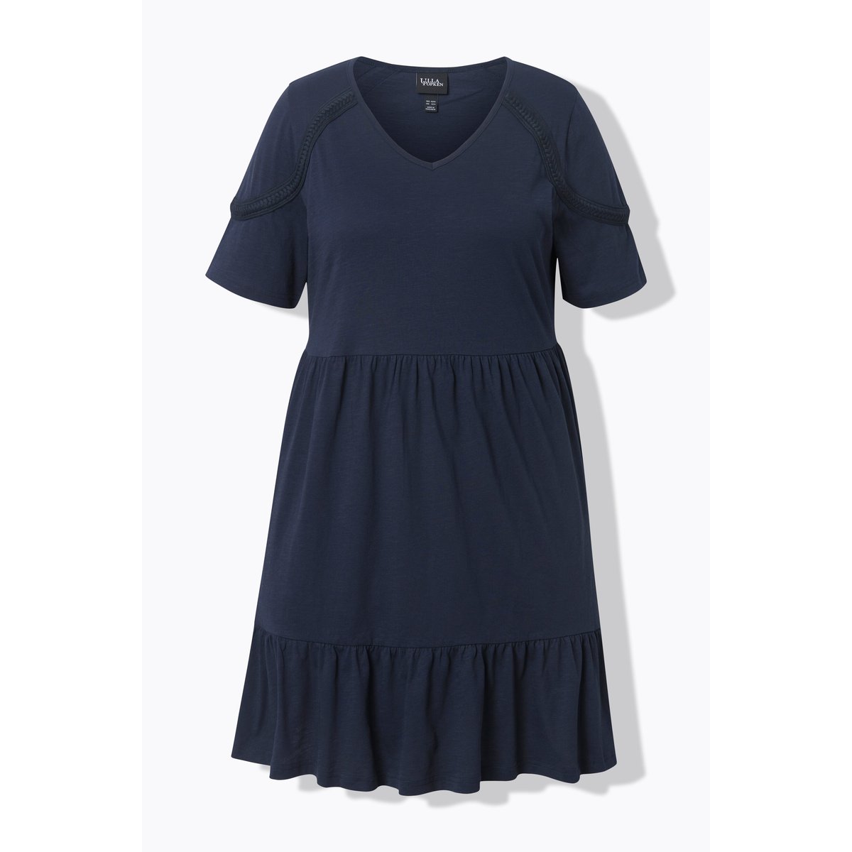 Robe en jersey à galon fantaisie. Décolleté marine, ULLA POPKEN