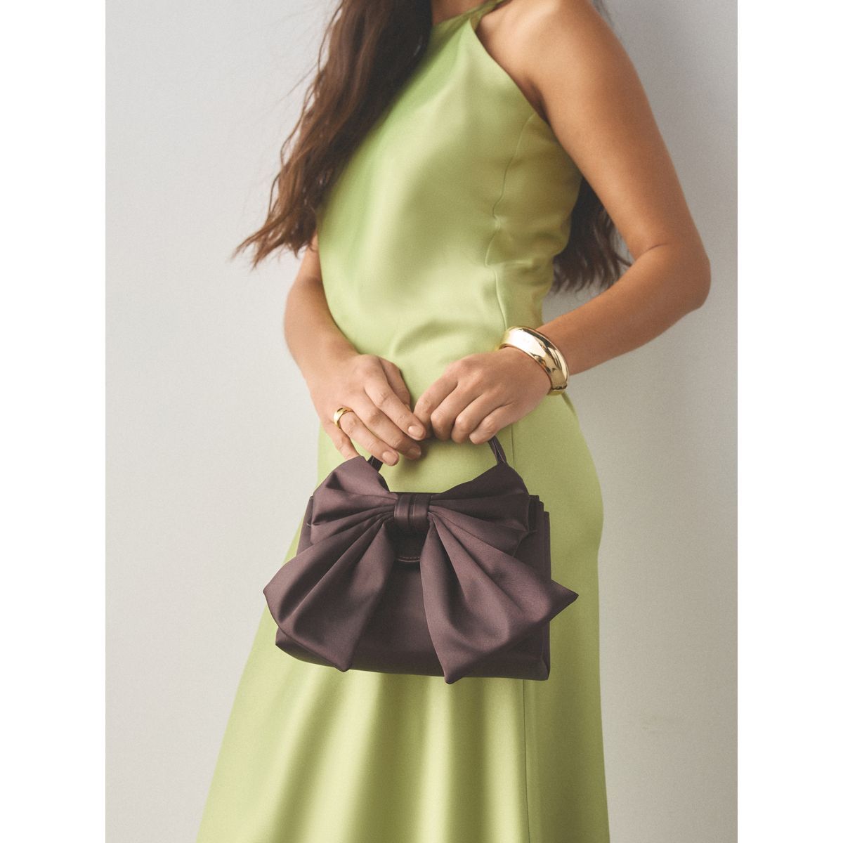 Sac à main avec nœud effet satin marron chocolat, NEXT
