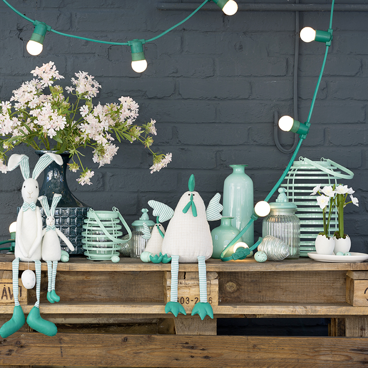Lanterne décorative en fer H28 ALICE bleu, SIA DECO