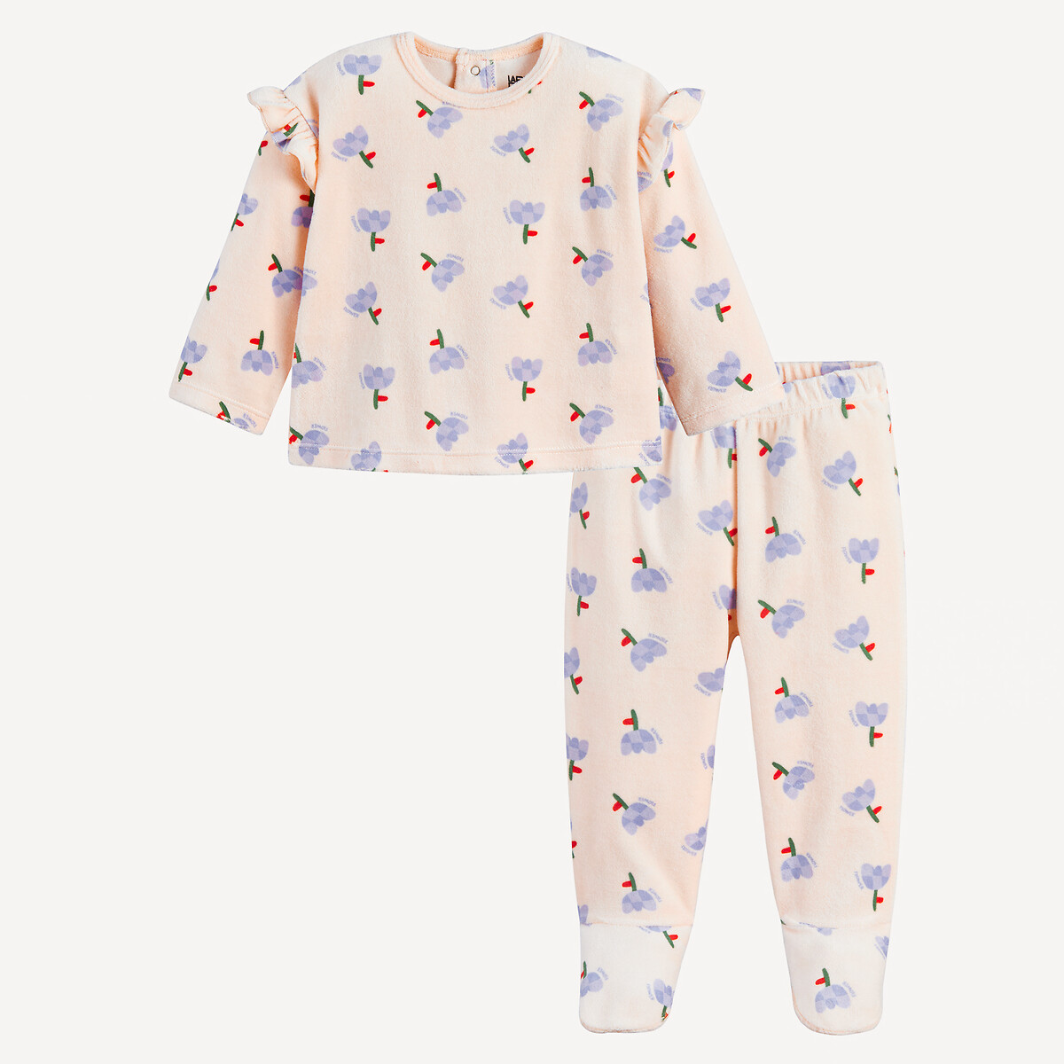 Floral Print Velour Pyjamas parma violet + ecru, LA REDOUTE COLLECTIONS