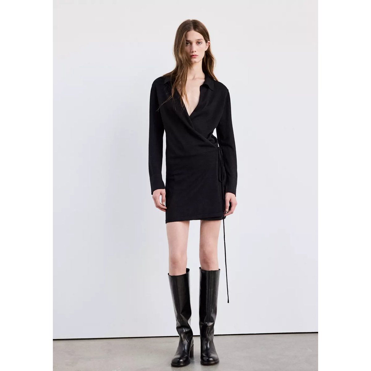Robe cache-cœur maille noir, MANGO