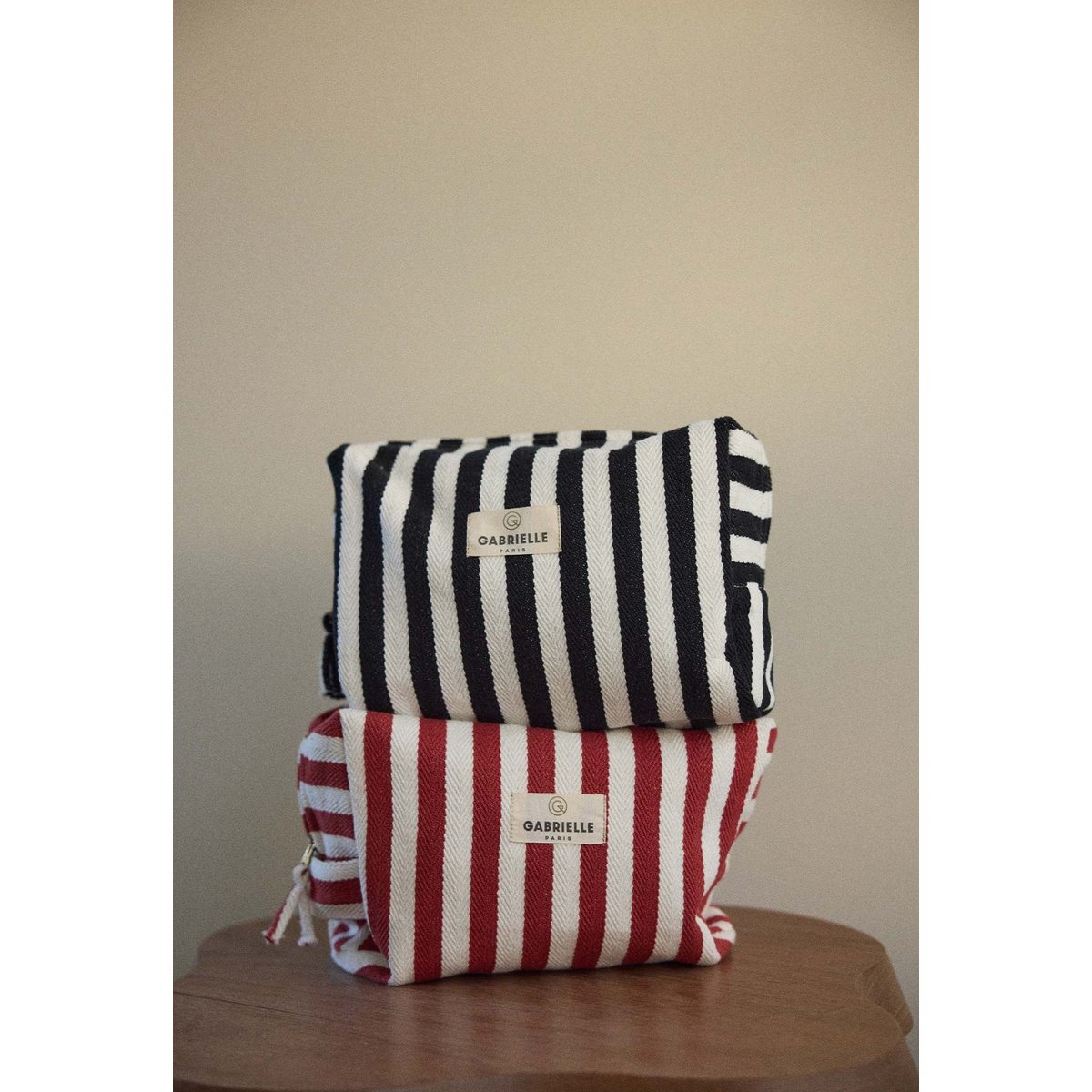Trousse de toilette en coton, RAYURES rouge, GABRIELLE PARIS