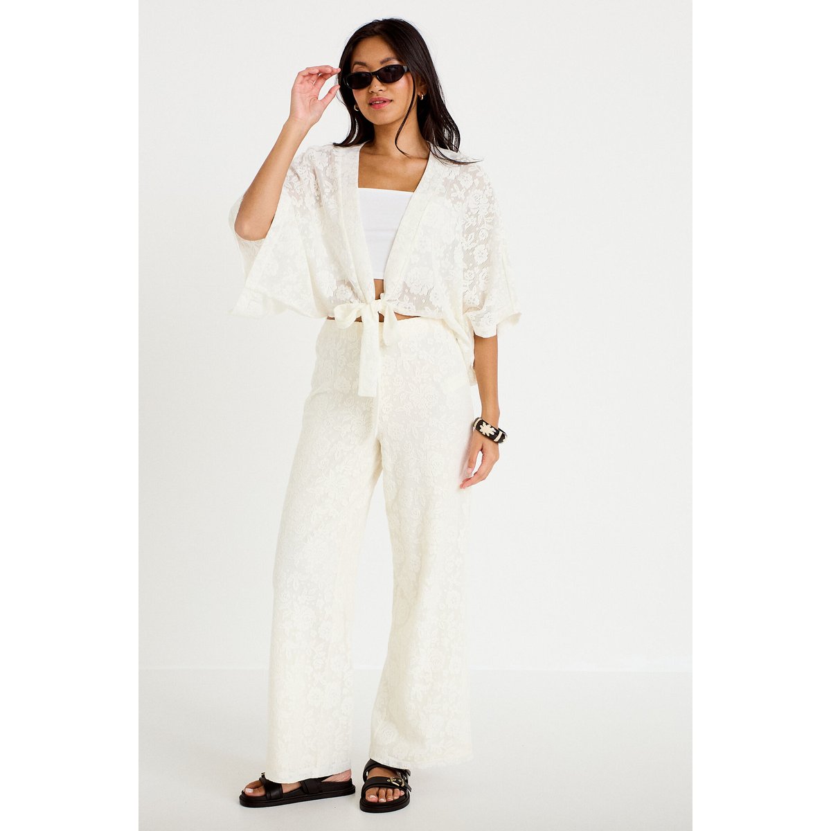 Kimono oversize ajouré ecru, CACHE CACHE