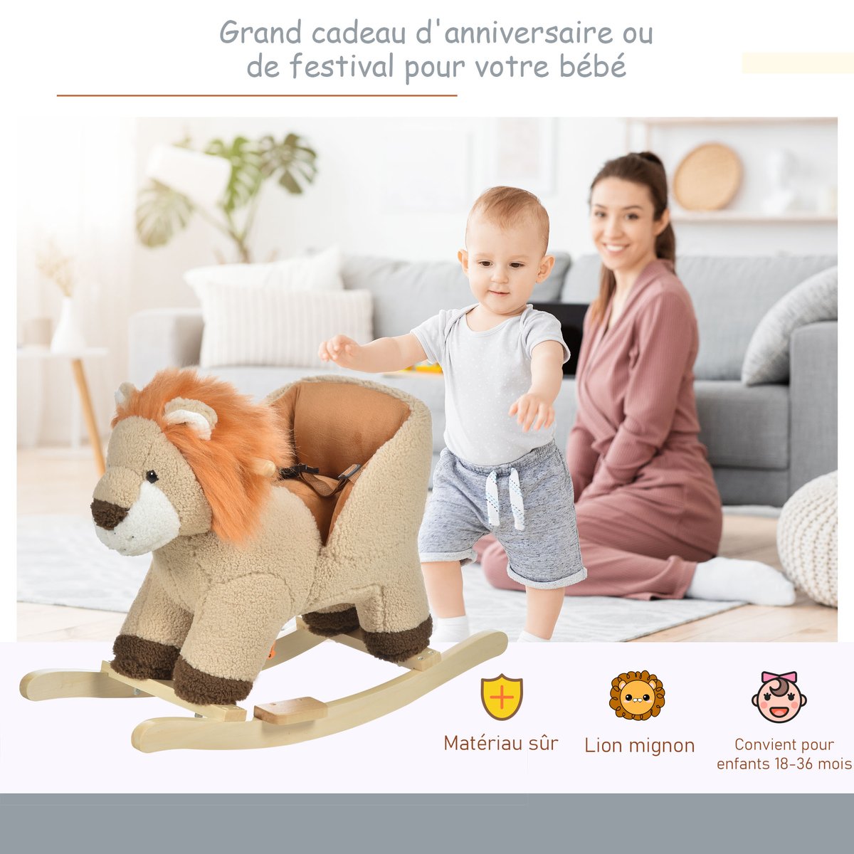 Cheval à bascule pour enfants Bois Marron marron, HOMCOM