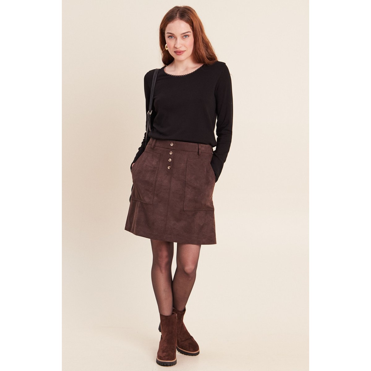 Jupe aspect daim marron foncé, BREAL