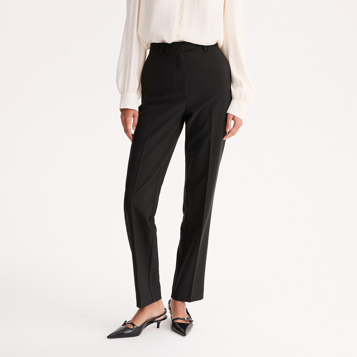 Pantalon droit, polyviscose stretch noir, ANNE WEYBURN