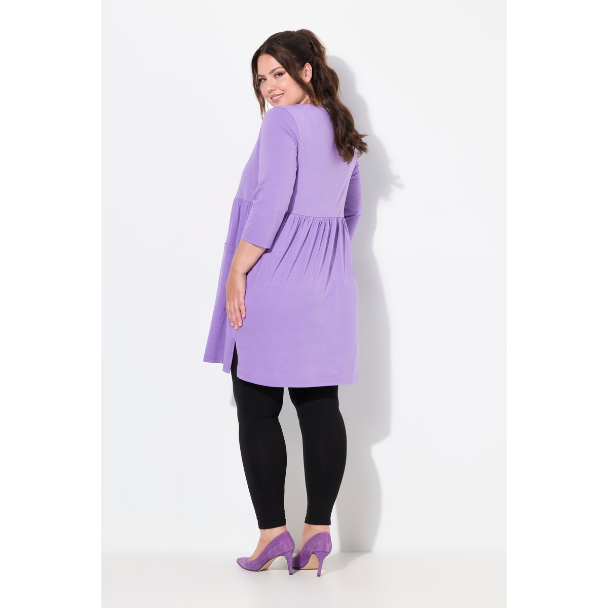 T-shirt long coupe évasée, poches violet, ULLA POPKEN