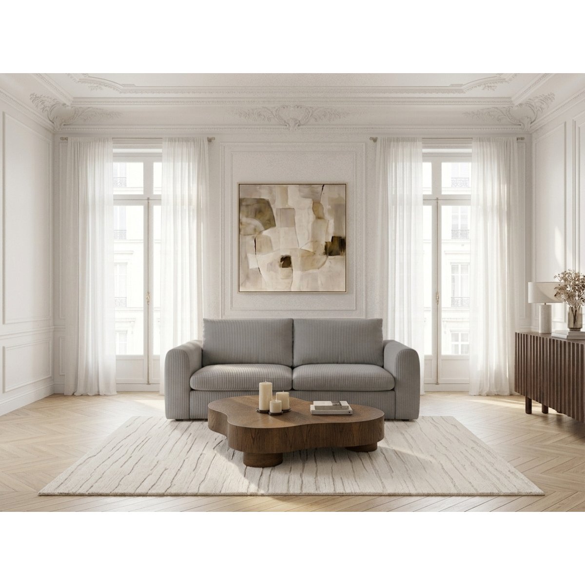 Canapé lit 3 places en velours côtelé couchage 140x190 cm, ARCHI gris, BOBOCHIC
