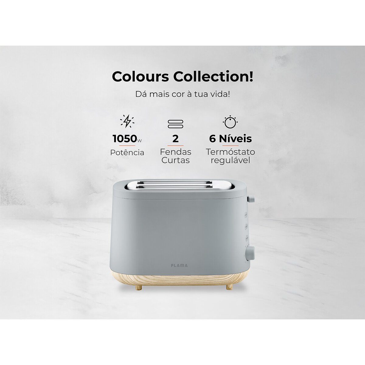 Torradeira 1050W, FLAMA cinzento, FLAMA