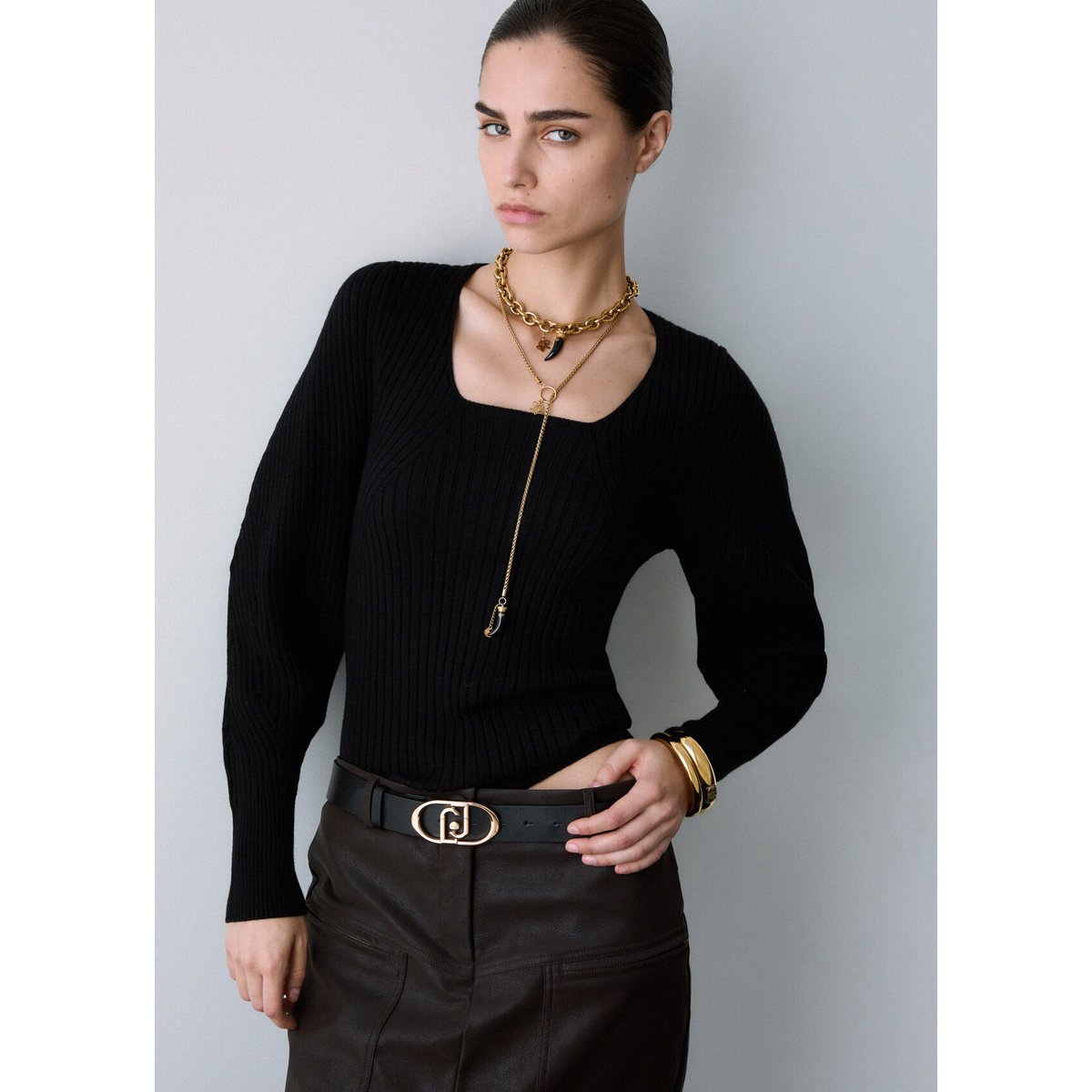 Pull avec manches ballon noir, LIU JO