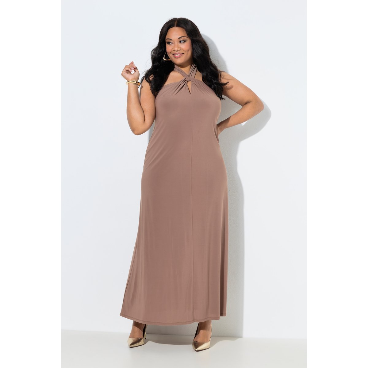 Robe maxi avec drapé marron clair, ULLA POPKEN