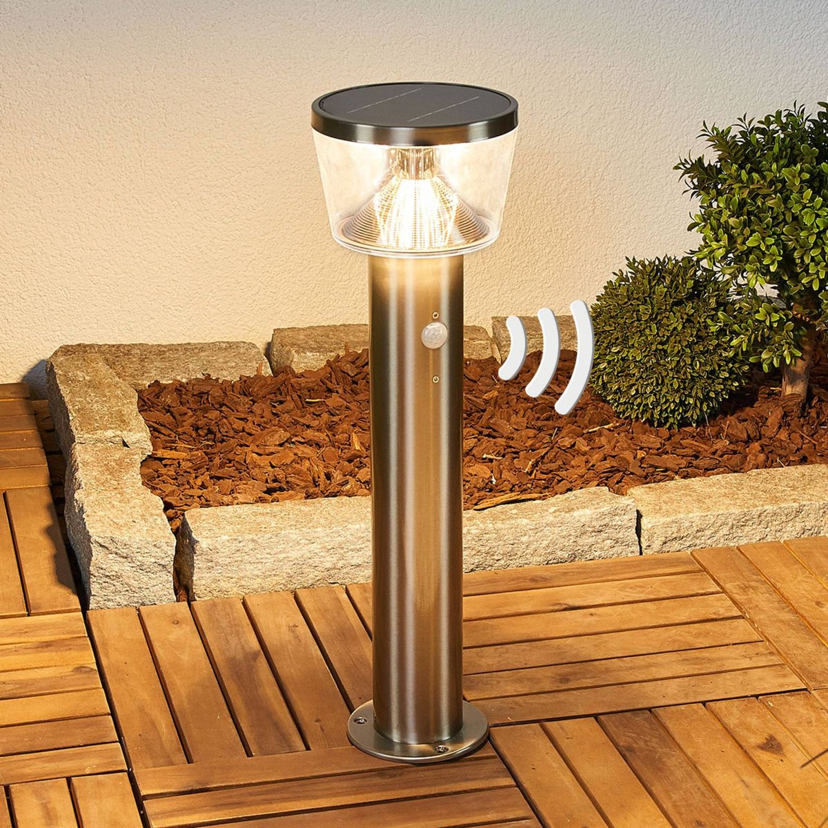 Lampe solaire en inox moderneLED, Antje acier inoxydable, transparent, LINDBY