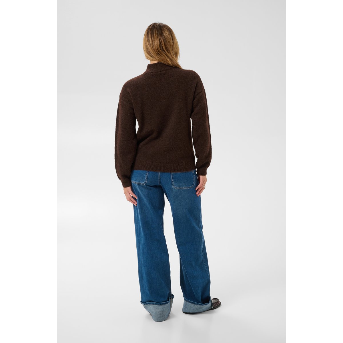 Pullover tricoté marron coffee bean with beige flower, KAFFE