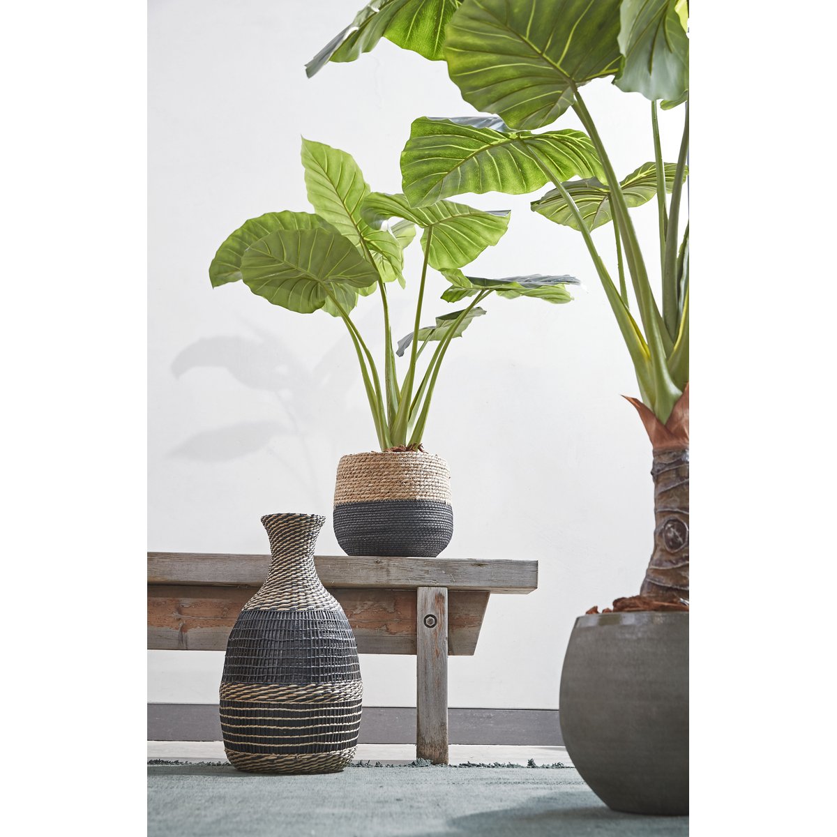 Ensemble de 3 paniers à plantes en jonc de mer tressé Ø26 cm JORCK noir, MICA DECORATIONS