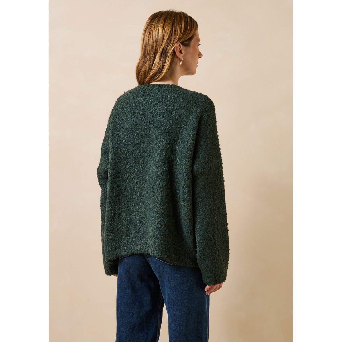 Pull oversize maille bouclette manches longues vert bouteille, LA FEE MARABOUTEE