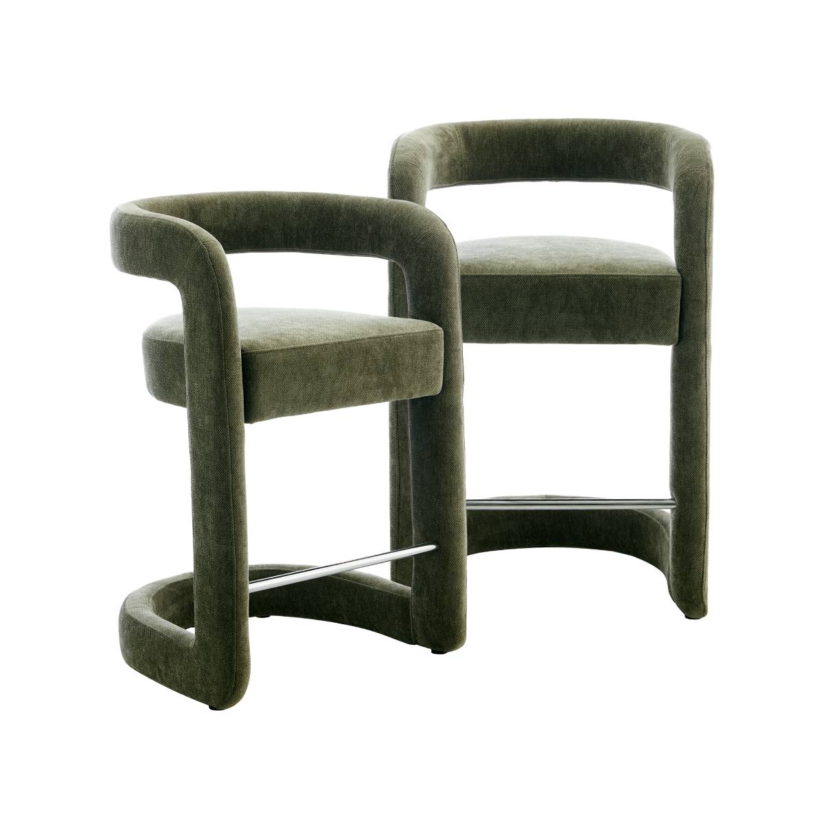 Lot de 2 tabourets de bar en tissu JORAH vert, MADE IN MEUBLES 