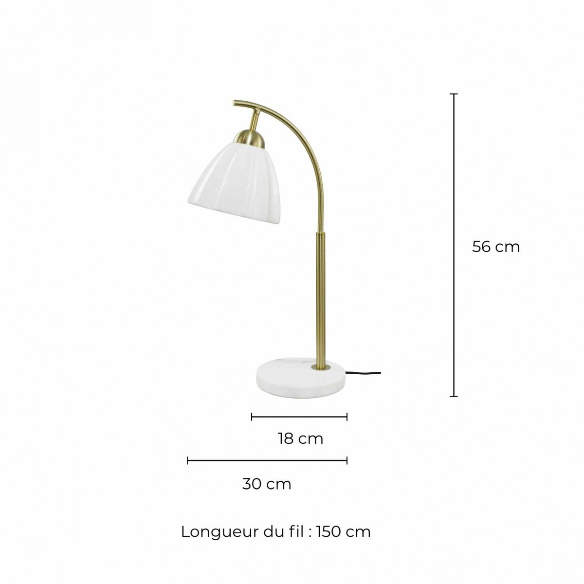 Lampe à poser en métal, marbre & céramique avec un cordon textile, NALIA blanc et doré, C-CREATION