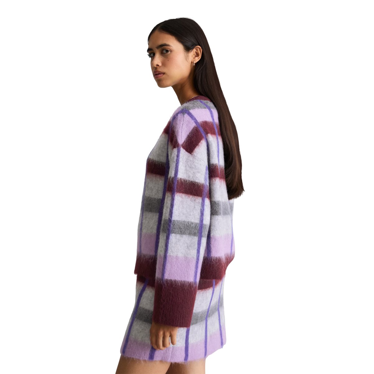 Pull jacquard oversize en un mélange douillet de laine vierge et de mohair mauve, MARC O’POLO DENIM