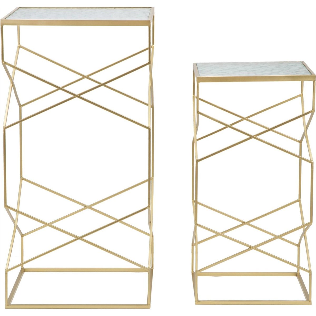 Duo de tables hautes en fer et verre GLAM doré et verre transparent, RECOLLECTION