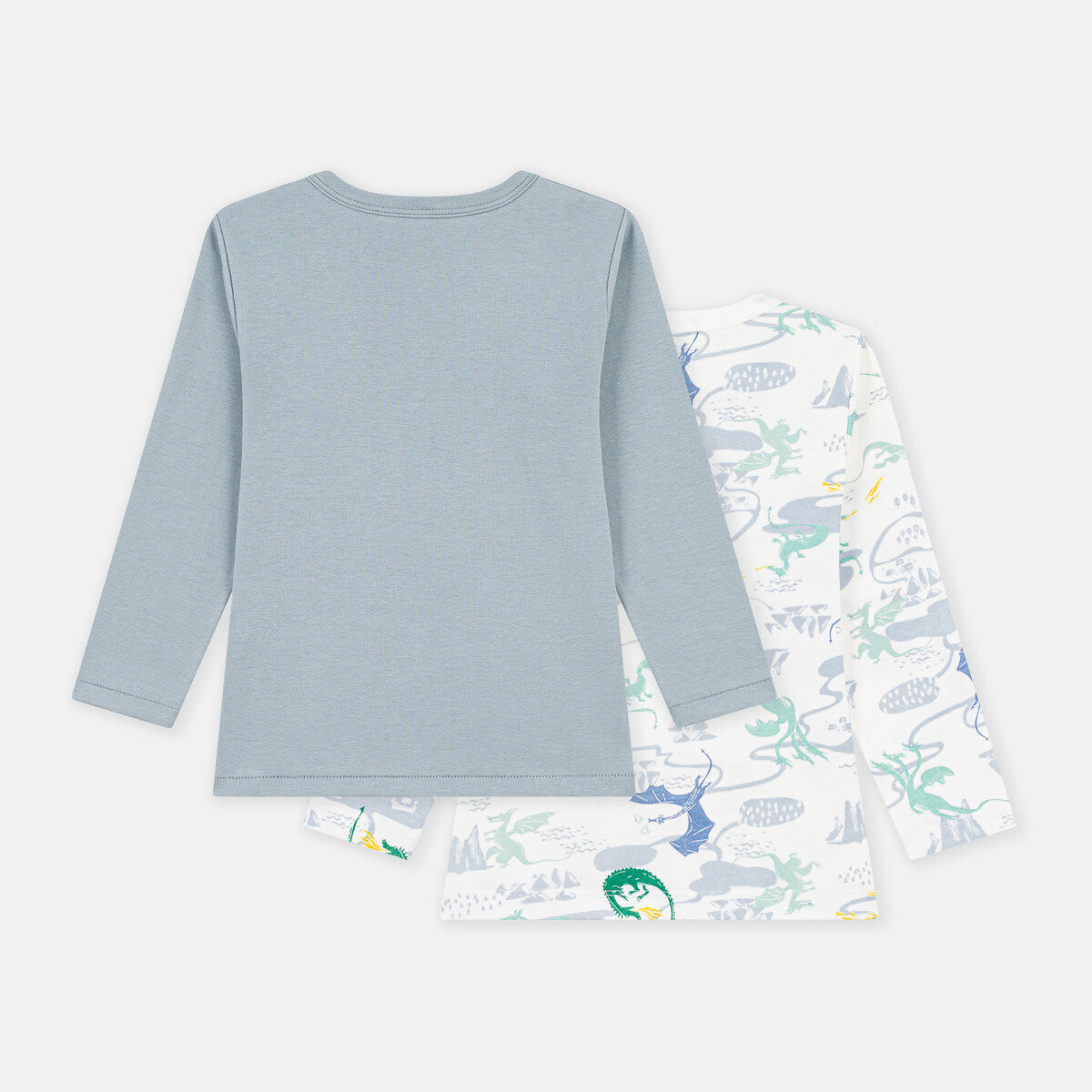 Lot de 2 T-shirts manches longues imprimé + bleu, PETIT BATEAU