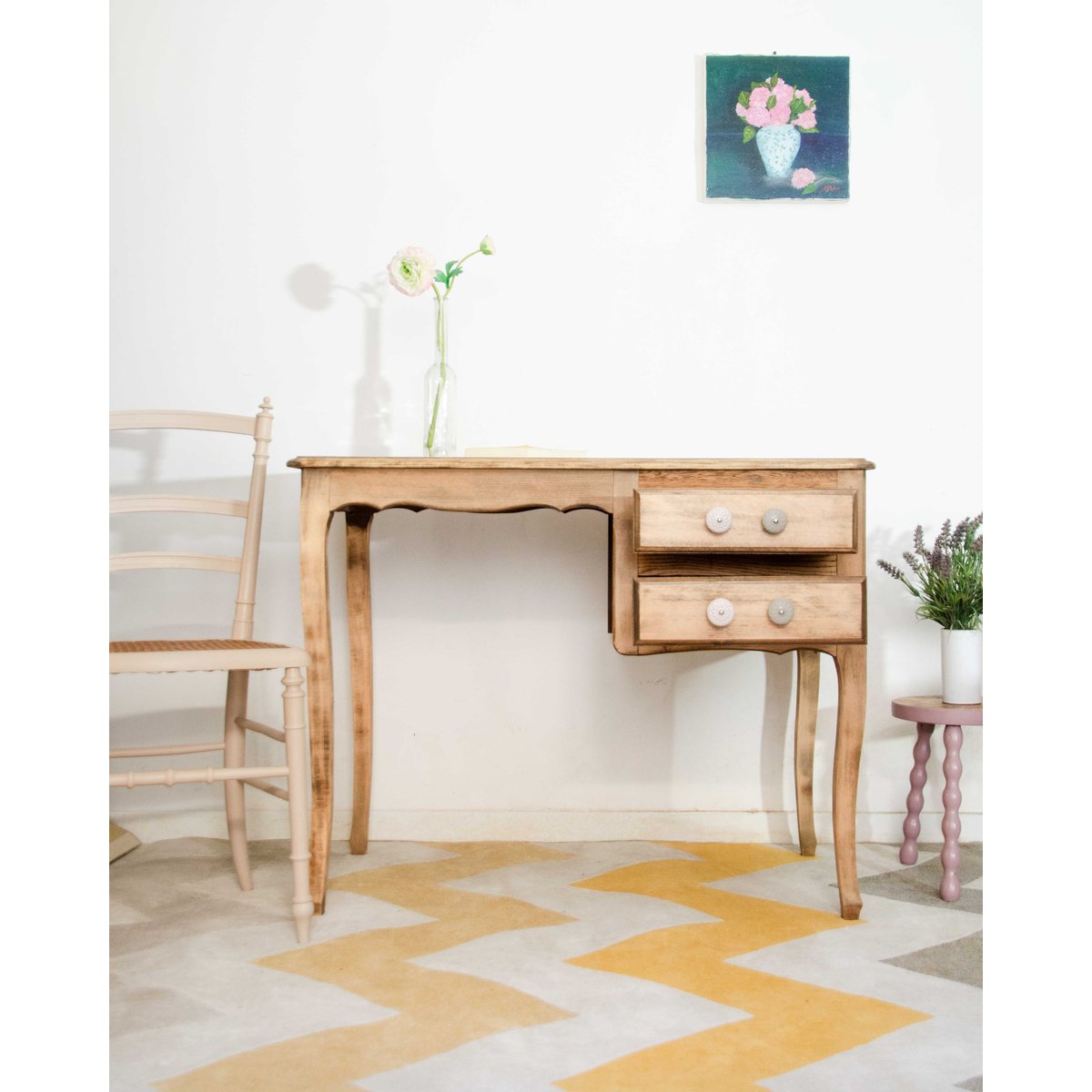 Bureau en chêne Edouard N°1058 - Bon état bois clair, DEBONGOUT