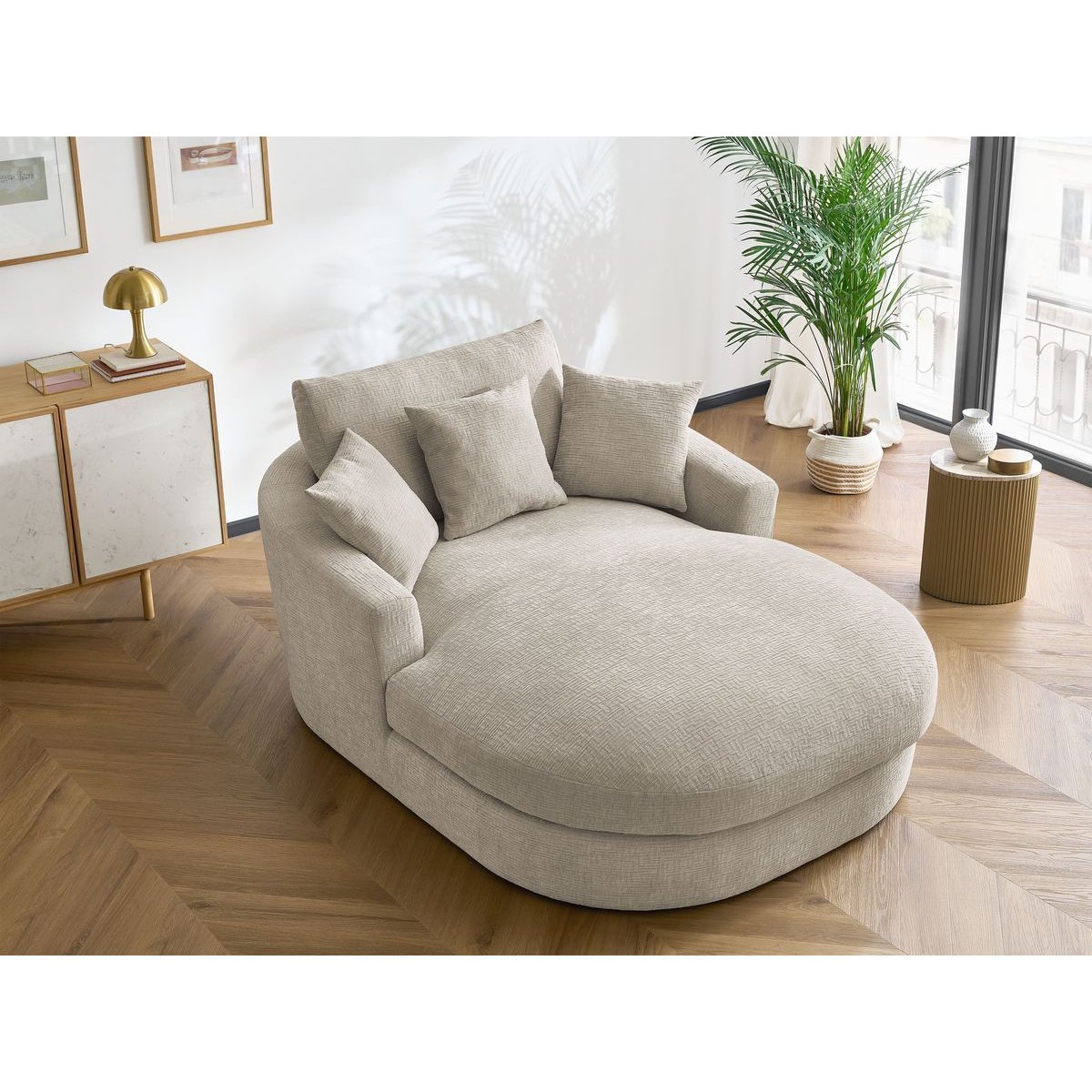 Méridienne 1 place(s) en tissu texturé, BELEM beige, BOBOCHIC