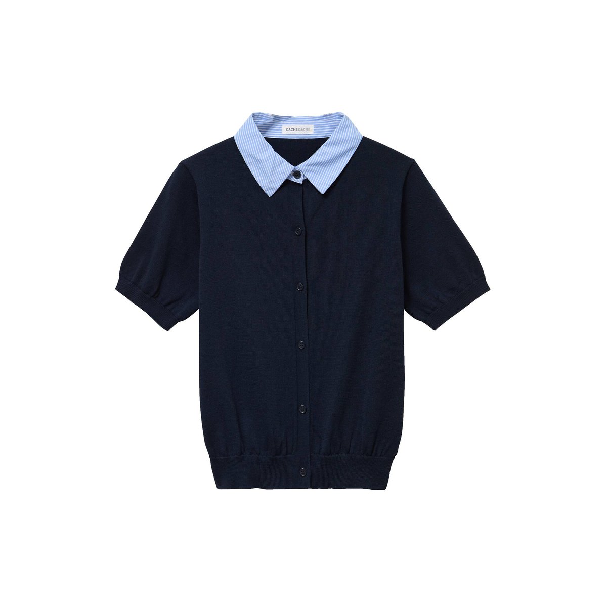 Polo col chemise manches courtes bleu marine, CACHE CACHE