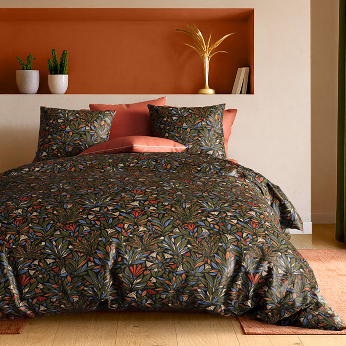 Parure housse de couette imprimée avec taie(s) coton, Bogota vert, ATELIER DU COTON