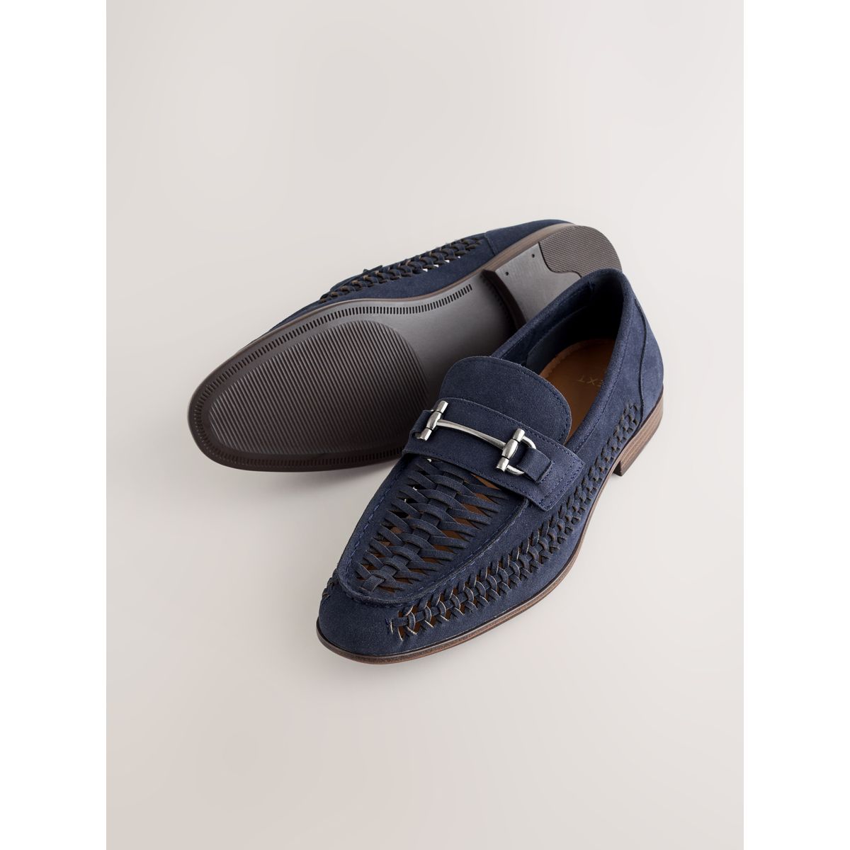 Mocassins en suédine tressée bleu marine, NEXT