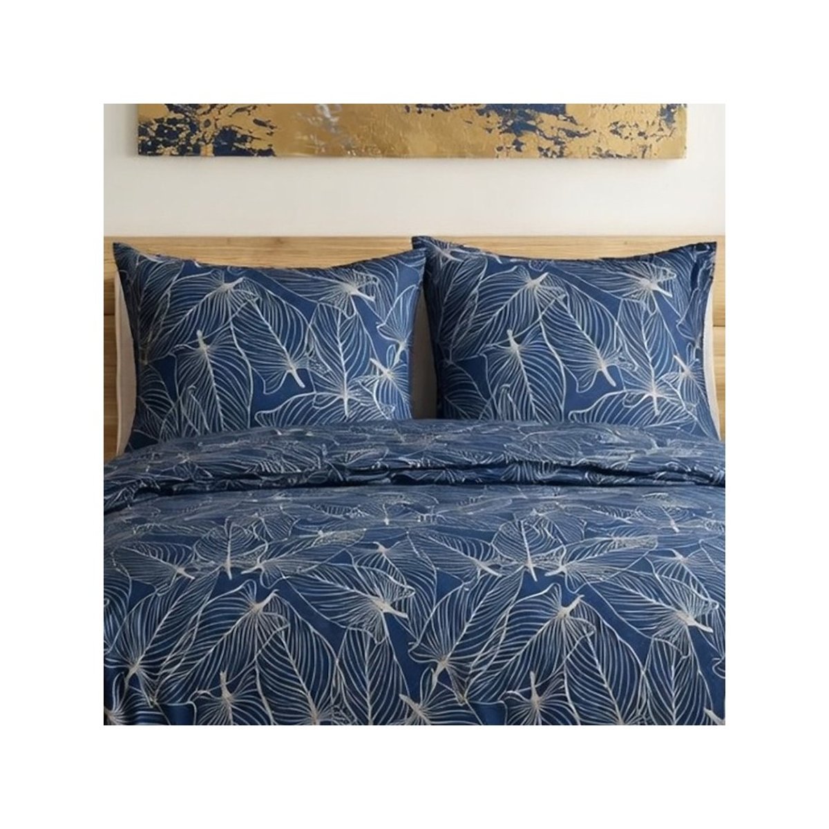 Housse de couette 2 personnes finition bouton + 2 taies 100% microfibre bleu, DECORATIE