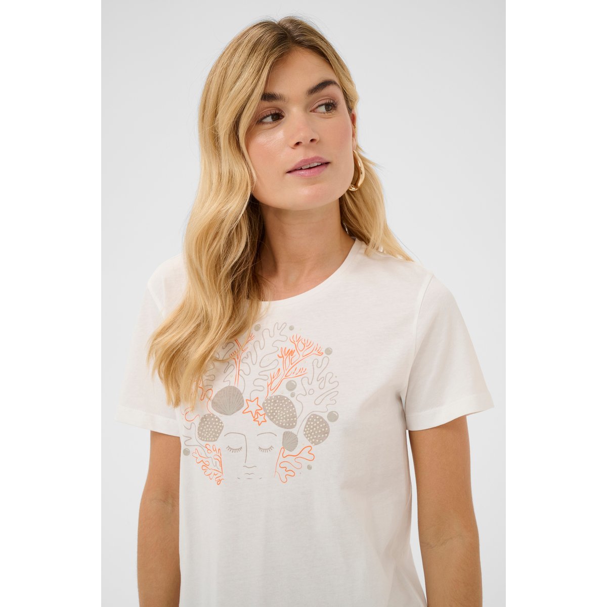 T-shirt à manches courtes blanc orange coral hair, CREAM