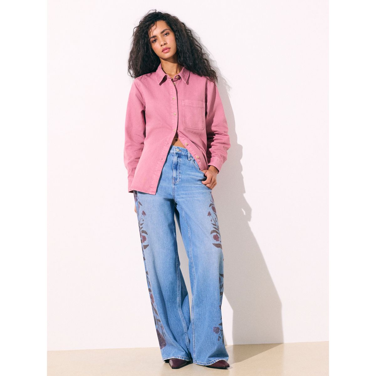 Chemise en jean décontractée manches longues rose foncé, NEXT