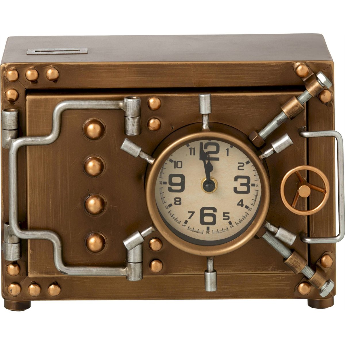 Horloge en métal style coffre-fort doré, RECOLLECTION