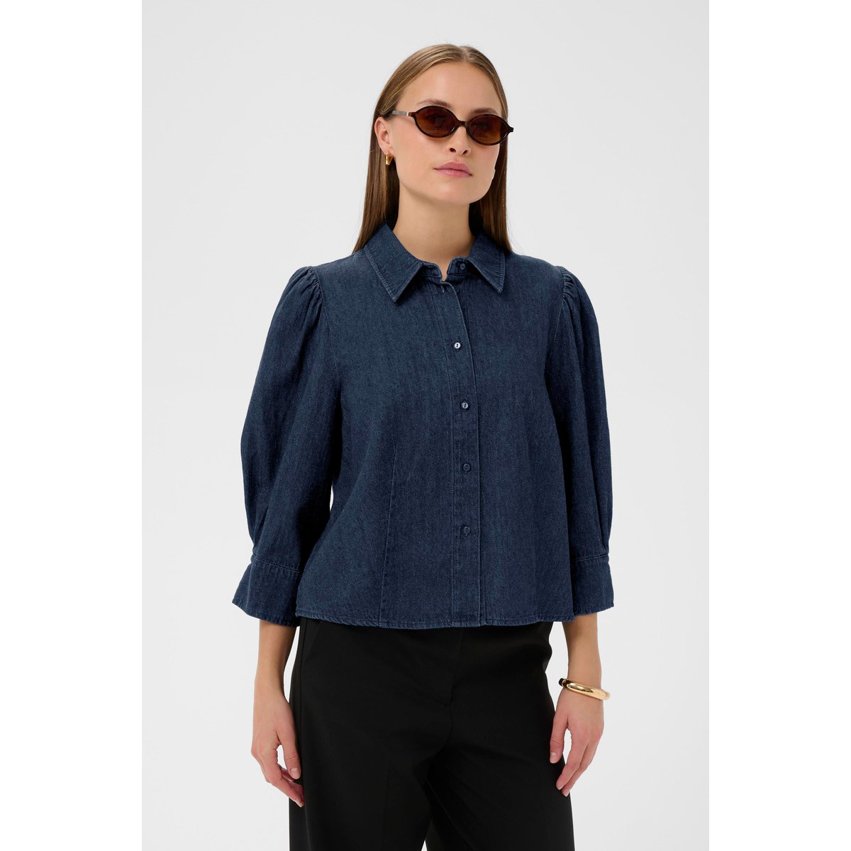 Chemise à manches longues bleu dark blue denim, SOAKED IN LUXURY