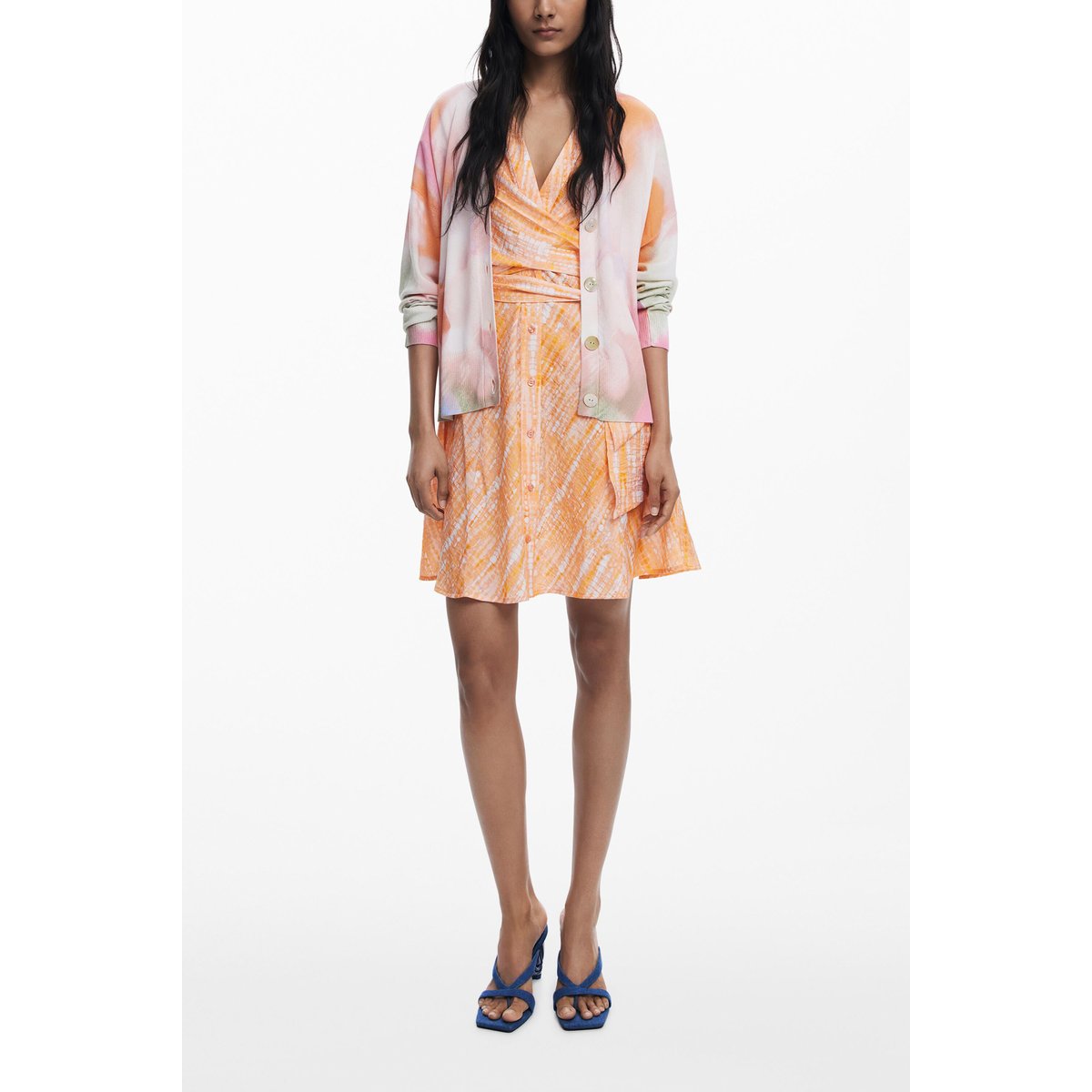 Cardigan à fleurs tie-dye beige, DESIGUAL