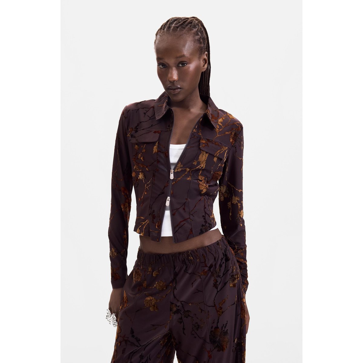 Pantalon long floqué marron, DESIGUAL