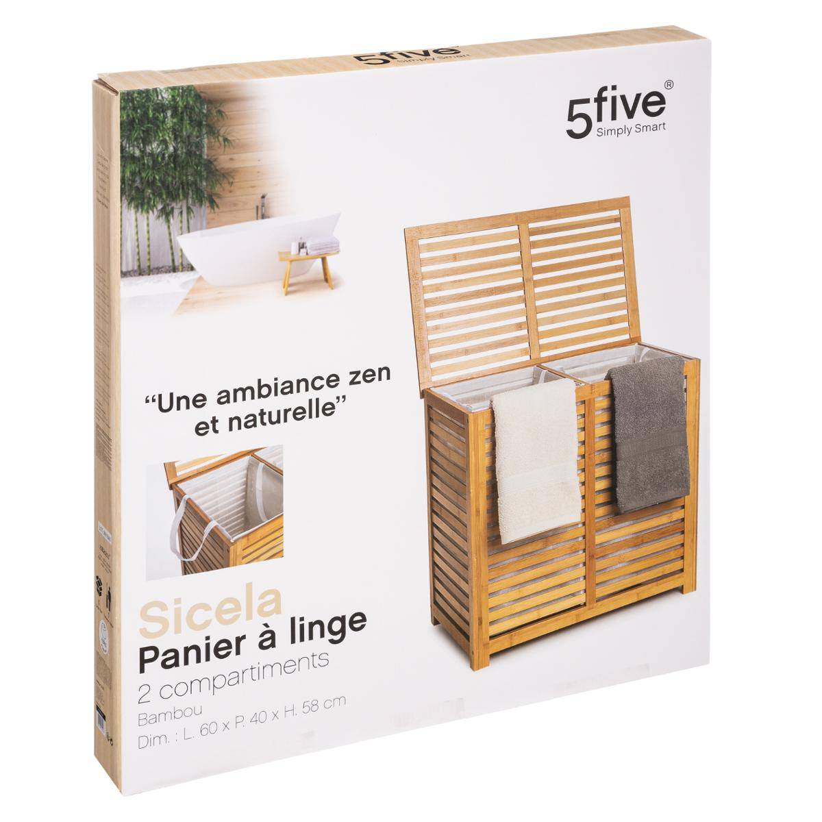 Panier à linge double 50L SICELA marron, 5FIVE SIMPLY SMART