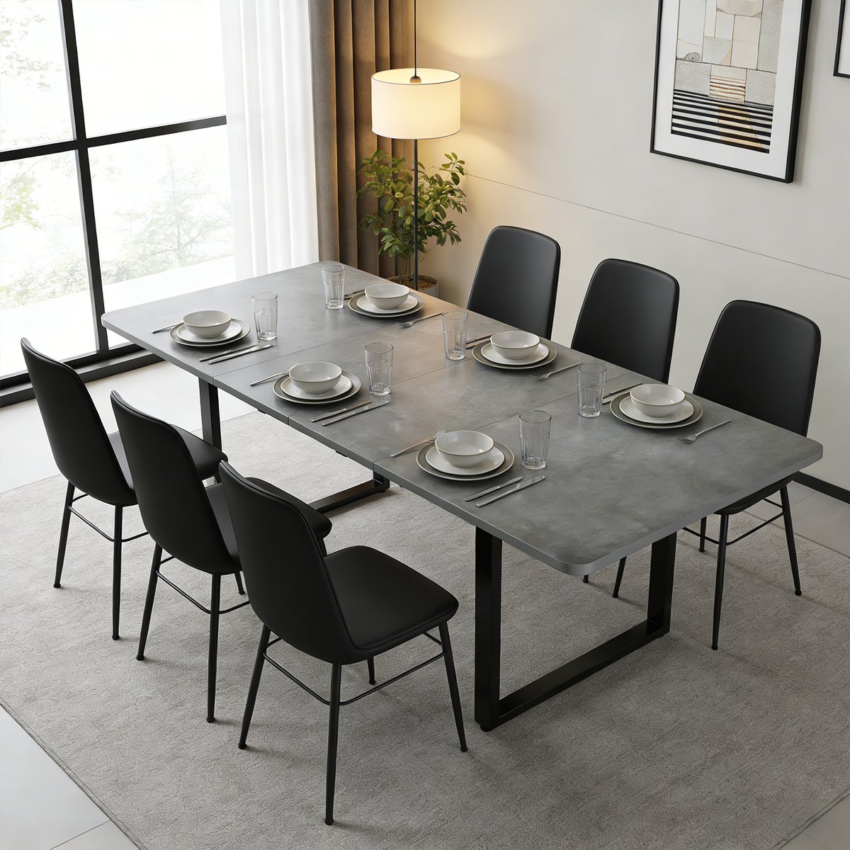 Table à manger extensible à allonge papillon intégrée, ELMOB gris, MEUBLES COSY