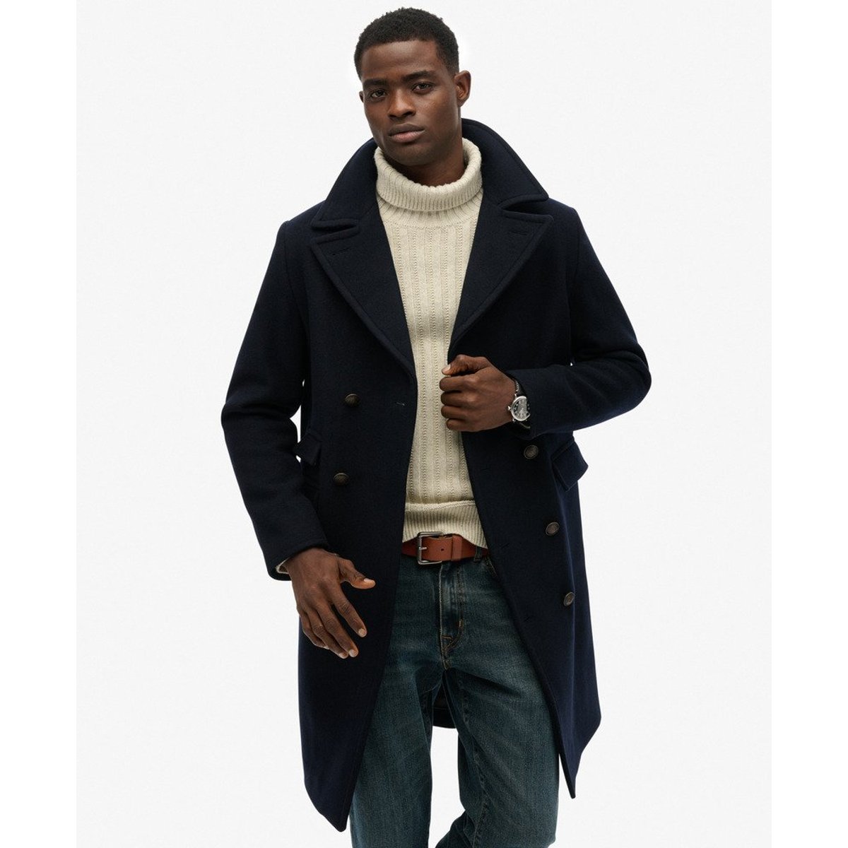 Manteau Long en Laine Mélangée - The Merchant Store bleu marine éclipse, SUPERDRY