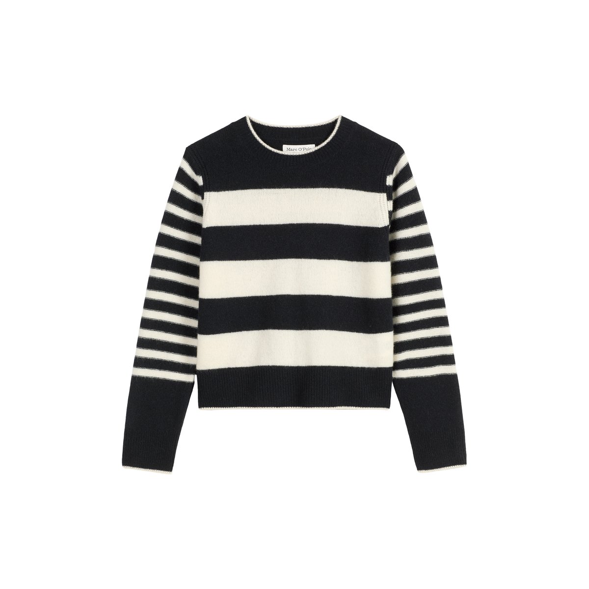Pull à rayures regular en laine d'agneau moelleuse bleu foncé, MARC O'POLO