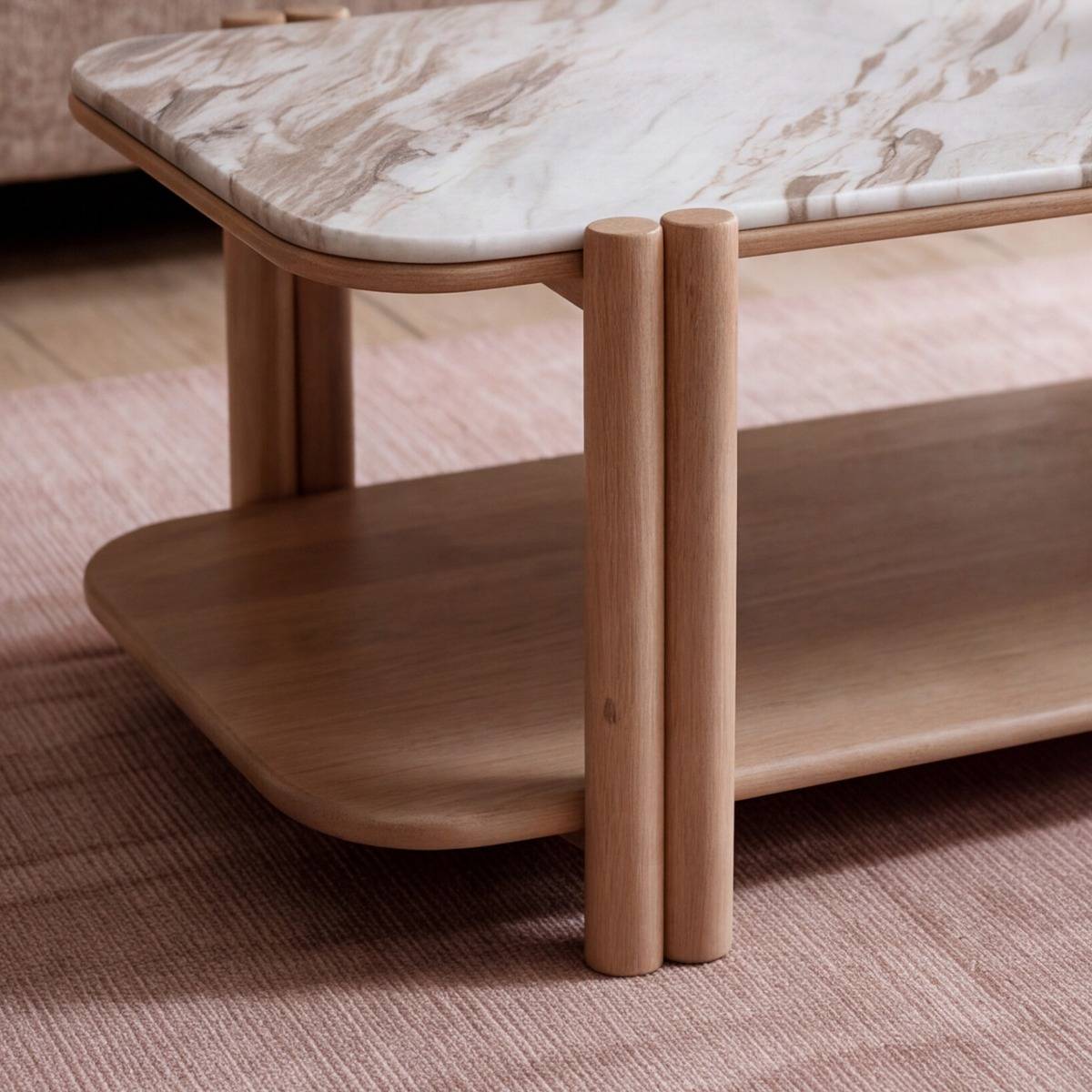 Table basse en bois de manguier et en marbre AMELY bois clair, MADE IN MEUBLES