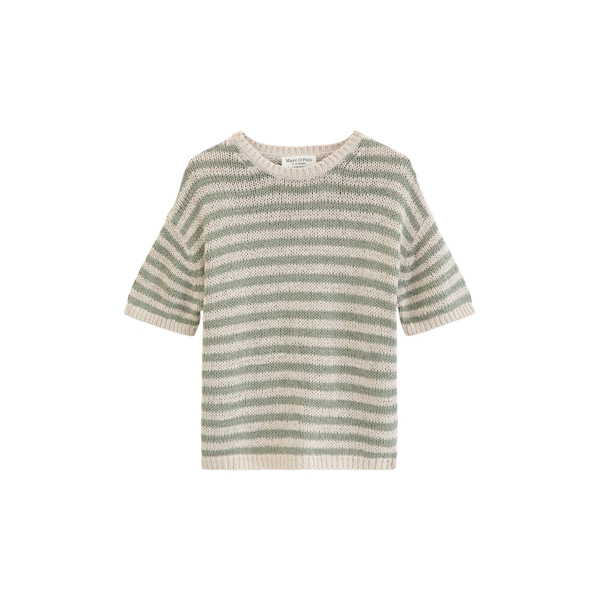 Pull à manches courtes loose en fil à bandelettes blanc/vert, MARC O'POLO